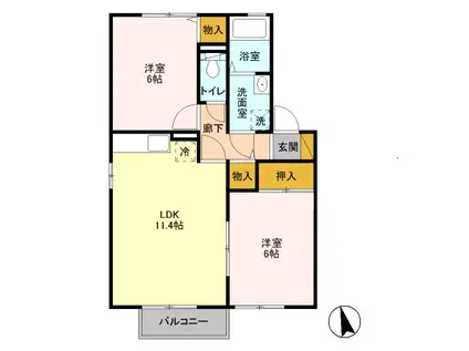 フラワーレジデンスフローラルB棟(2LDK/2階)の間取り写真