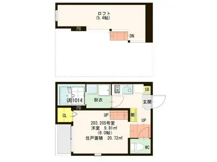 ハーモニーテラス台原II(1K/2階)の間取り写真