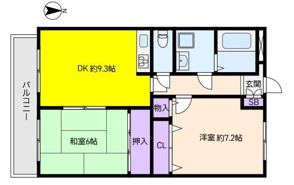芦屋ライフ(2DK/2階)の間取り写真