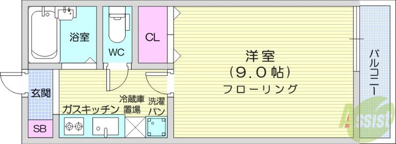 アメニティハイツK&K(1K/2階)の間取り写真