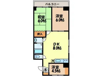 東亜物産ビル(3LDK/6階)の間取り写真