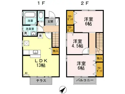ミルユーテ(3LDK/1階)の間取り写真