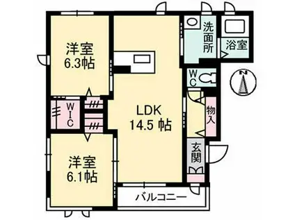 シャーメゾン五日市(2LDK/3階)の間取り写真