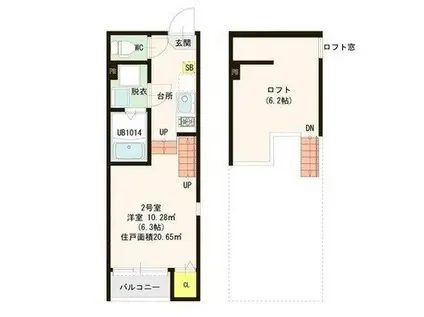 シャトー福岡唐原(1K/1階)の間取り写真