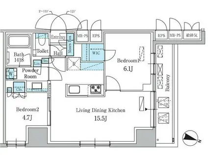 パークアクシス板橋本町ステーションゲート(2LDK/6階)の間取り写真