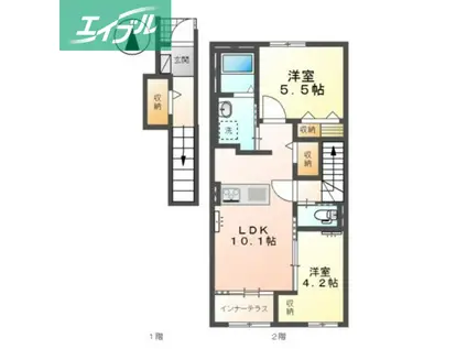 ラヴィソント(2LDK/2階)の間取り写真