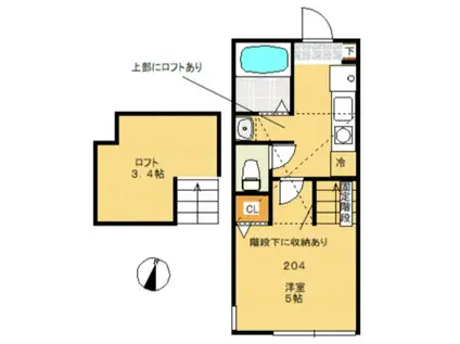 エーフラット(1K/2階)の間取り写真