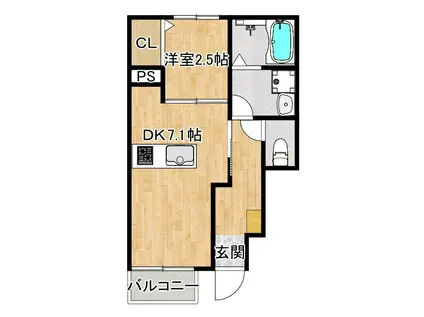 PREVOYANCE甘木II(1DK/1階)の間取り写真