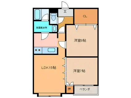ロンシャン(2LDK/1階)の間取り写真