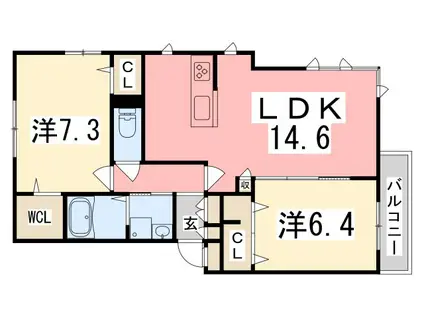 リラフォート白坂(2LDK/1階)の間取り写真