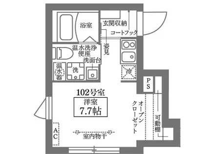 COCOCUBE洗足池(ワンルーム/1階)の間取り写真