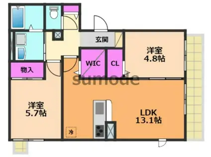 アークス高垣(2LDK/1階)の間取り写真
