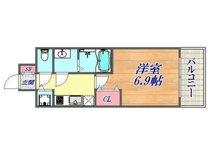 アドバンス神戸プリンスパーク(1K/2階)の間取り写真