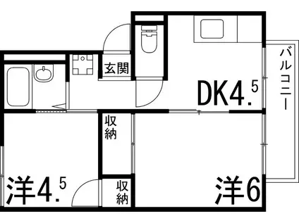 第二野里ハイツ(2DK/1階)の間取り写真