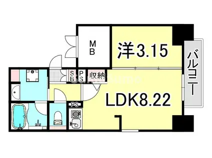 シーズンフラッツ靱本町(1LDK/11階)の間取り写真