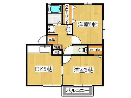 ポルク VI(2DK/2階)の間取り写真