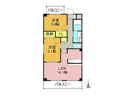 スリーウェル(2LDK/3階)の間取り写真