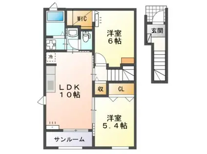 アパルトマン タンプルA(2LDK/2階)の間取り写真