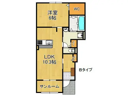 ケーズコート 鶴原II(1LDK/1階)の間取り写真