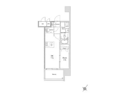 エンクレスト天神南PURE(1DK/2階)の間取り写真