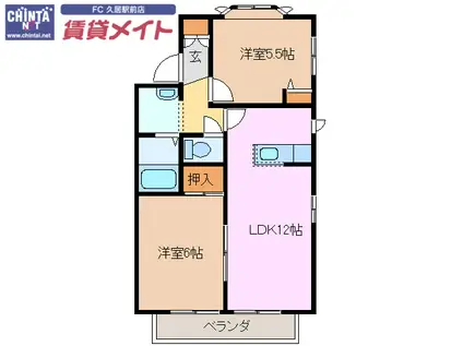 セピアコートC(2LDK/2階)の間取り写真