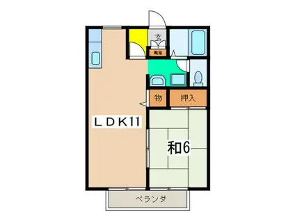 ウエストハイツB(1LDK/2階)の間取り写真