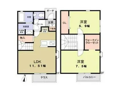 FORESTMAISON CRANE B(2LDK/1階)の間取り写真