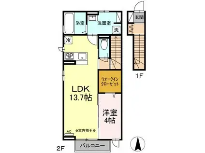 クリスタルソレイユ(1LDK/2階)の間取り写真