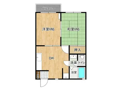 タウニーハイムII(2DK/1階)の間取り写真