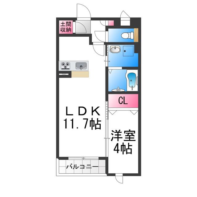 アルベイト石津川(1LDK/3階)の間取り写真