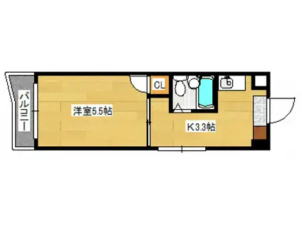 アクアコート宇品II(ワンルーム/2階)の間取り写真