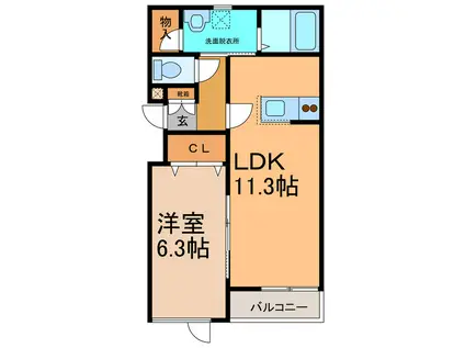 ラパーチェ柳町(1LDK/2階)の間取り写真
