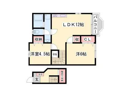 バーリーグリフィンF1(2LDK/2階)の間取り写真