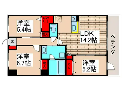 カスタリア西船橋II(3LDK/5階)の間取り写真