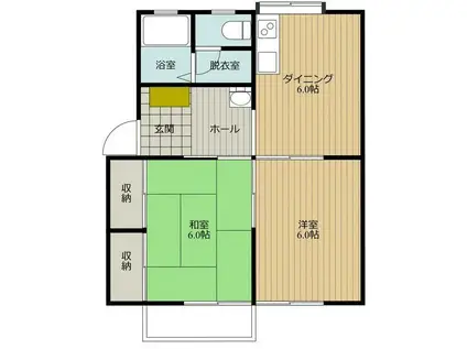 リベット浜山C棟(2DK/1階)の間取り写真