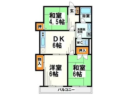 ハイム樹(3DK/1階)の間取り写真