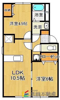 ベルモント平B(2LDK/1階)の間取り写真