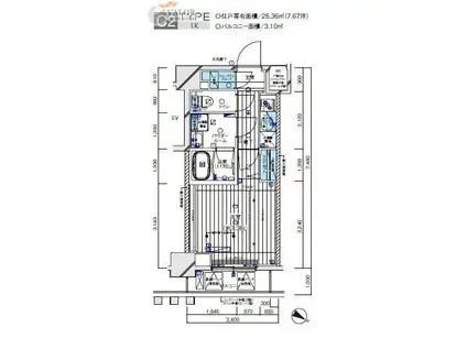 メインステージ横濱伊勢佐木III(1K/10階)の間取り写真