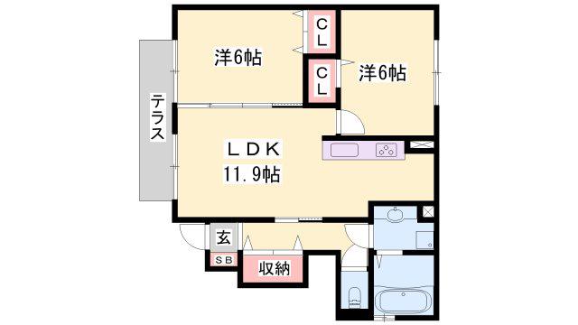 リシェスコート(2LDK/1階)の間取り写真