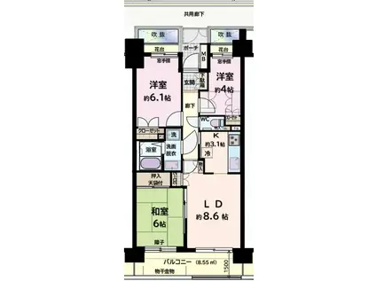 武蔵浦和パークホームズウエストコート(3LDK/4階)の間取り写真