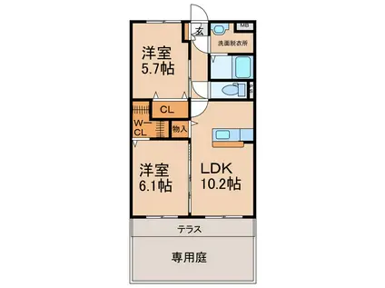 メルローズ寿北I(2LDK/1階)の間取り写真