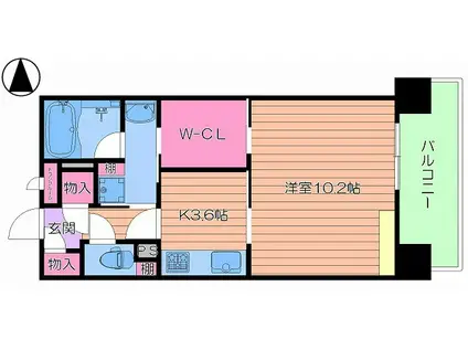 ディアステージ夕陽丘ソシエール(1K/10階)の間取り写真