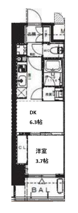 ALIVIS九条(1DK/13階)の間取り写真
