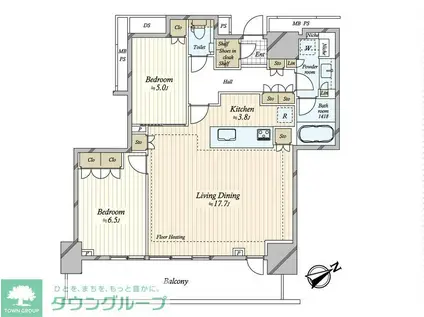 プラウドタワー小岩フロント(2LDK/32階)の間取り写真