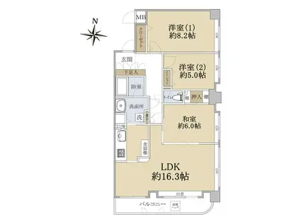 ライオンズヴィアーレ大通(3LDK/9階)の間取り写真