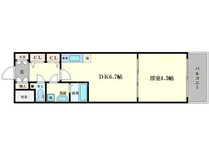 LC難波南(1DK/8階)の間取り写真