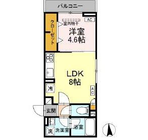 D-ROOM寺町(1LDK/3階)の間取り写真