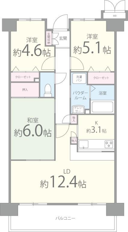 コンフォールアビタシオン(3LDK/6階)の間取り写真