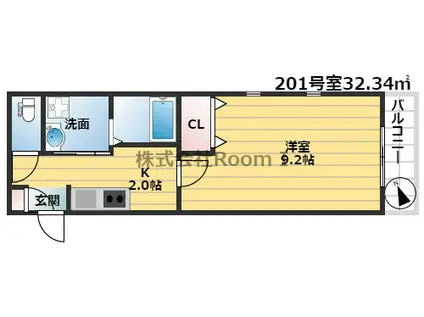 フォンティーヌ文の里・旭化成ヘーベルメゾンHEBEL HAUS(1K/2階)の間取り写真
