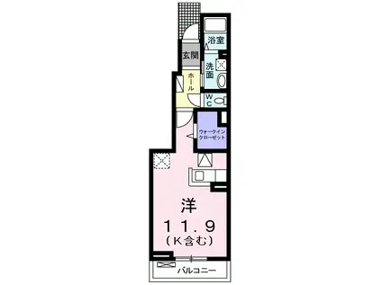 オーベル・シュタイン 1KTW(ワンルーム/1階)の間取り写真